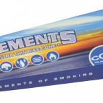 Close-up of the Elements 1 ¼” Prerolled Cones package, displaying the brand name and cone style in bold lettering.
