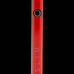 Red cannabis vape pen with “SLIM” vertically displayed.