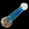 Front view of the Multi-Color Glass Spoon Pipe, showcasing its curved shape and vibrant, blended glass coloration.