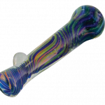 A close-up, angled view of the Multicolor Borosilicate Glass Chillum Taster, displaying its colorful glass material.