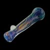 A close-up shows the Multicolor Borosilicate Glass Chillum Taster with a vibrant, multicolored design against a black backdrop.