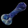 A close-up, angled view of the Twisted Frit 4" Glass Pipe, showing the colorful frit pattern within the clear glass.