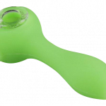 A slightly angled view of the Unbreakable Classic Silicone Hand Pipe, showcasing its smooth, curved design in a solid color.