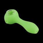 A three-quarter view of the Unbreakable Classic Silicone Hand Pipe, showcasing its curved form against a plain black background.