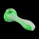 A slightly angled view of the Unbreakable Classic Silicone Hand Pipe, showcasing its smooth, green silicone construction.