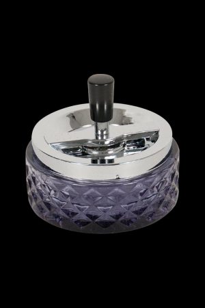 A top-down view of the Glass Spinning Ashtray, featuring a clear glass design with a rotating top.