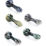 A close-up, angled view of the GRAV® Classic WigWag Spoon Pipe, showcasing its curved glass body and bowl.