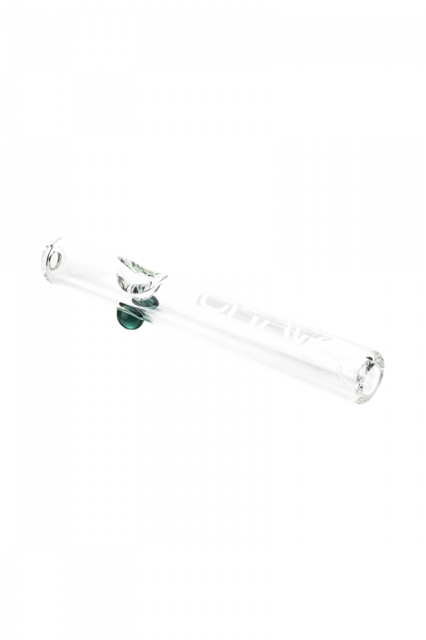 A side view of the GRAV® Clear Classic Steamroller, displaying its transparent glass construction and streamlined shape.