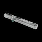A side view of the GRAV® Clear Classic Steamroller, showing the clear glass pipe angled against a black background.