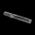 A side view of the GRAV® Clear Classic Steamroller, showing the transparent glass pipe against a dark background.
