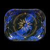 Ornate rolling tray with celestial sun and moon design on a deep blue background.