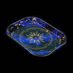 Blue rolling tray with celestial sun and moon design.