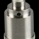 A close-up, angled view of the Pulsar Barb Fire Wax Mod Replacement Coil, showcasing its metallic construction and textured base.