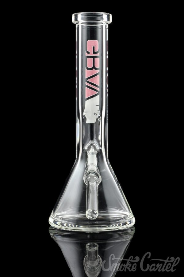 Front view of the GRAV® 8" Basic Beaker Bong, with clean lines and a simple, transparent glass construction.