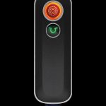 Sleek black cannabis vaporizer pen with illuminated power button and temperature indicator.