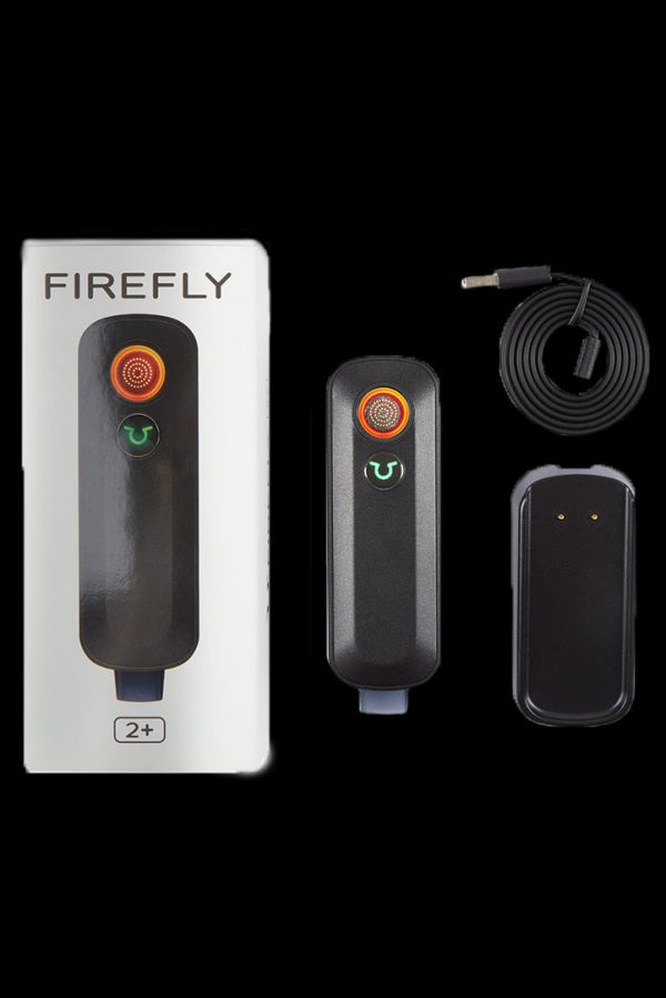 Firefly 2+ vaporizer in box with device and charging cable.