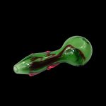 Green glass smoking pipe with red accents.