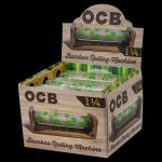 Front view of the OCB 1 1/4" Bamboo Roller six-pack, displaying the branded cardboard packaging with a slight upward angle.