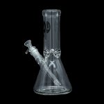 Glass bong with ice catcher, isolated on black.