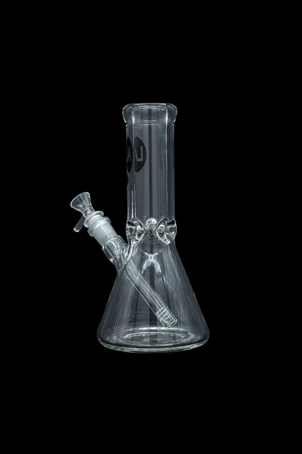 Glass bong with ice catcher, isolated on black.