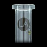Clear glass bubbler with "LA" logo and "420pipes" branding.