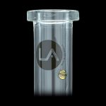 Clear glass water pipe with “LA” logo and “Made in Los Angeles” sticker.