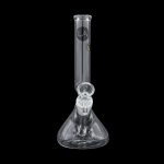 Clear glass bong with ice catcher and percolator, isolated on black.
