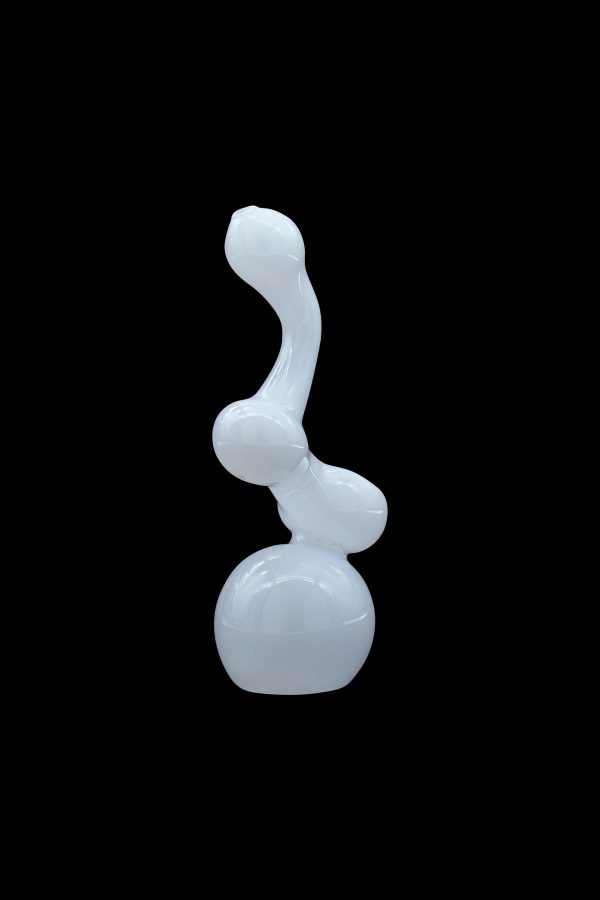 Frosted glass bubbler water pipe on a black background.