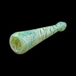 Green and white glass cannabis dab tool on a black background.