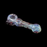 Hand pipe with red, white, and blue glass swirls on a black background.