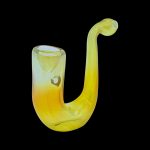 Yellow glass bubbler pipe for smoking cannabis.