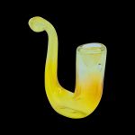 Yellow glass bubbler pipe for smoking cannabis.