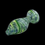 Green and white swirled glass cannabis oil burner pipe.