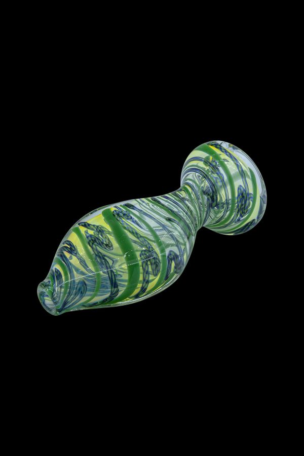 Green and white swirled glass cannabis oil burner pipe.