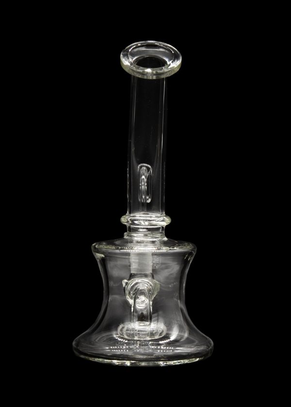 Clear glass water pipe (rig) with bubbler, isolated on black.