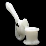 White glass rig with a bubbler and bowl, isolated on a black background.