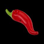 Red glass chili pepper pipe against a black background.