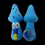 Blue silicone cartoon character-shaped cannabis pipe with a glass bowl.