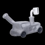 Frosted glass rig resembling a vintage car with a dab nail attachment.