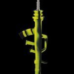 A front view of the AK47 Silicone Dab Straw Collector with Titanium Tip, showcasing its elongated shape and glossy black finish.