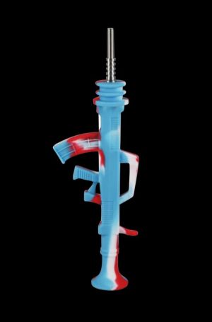 Front view of the AK47 Silicone Dab Straw Collector with Titanium Tip, showcasing its sleek, elongated design against a dark background.