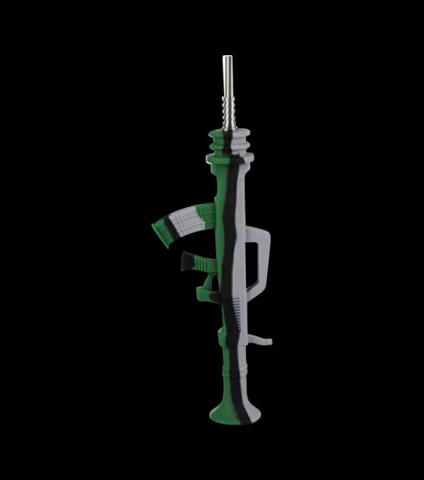 Front view of the AK47 Silicone Dab Straw Collector with Titanium Tip, showcasing its sleek, dark design against a plain background.