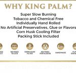 Advertisement for King Palm pre-rolled cones highlighting features like slow burn, natural materials, and included accessories.