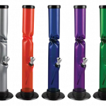 Front view of the Acrylic Straight Tube Bong With Ice Catcher, showcasing its clear acrylic construction and simple cylindrical shape.