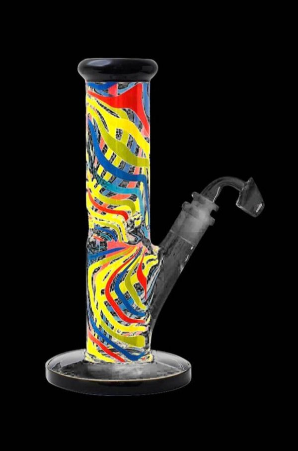 Front view of the Famous Brandz "Amnesia" Straight Tube with Banger, showcasing its clear glass construction and simple cylindrical form.