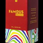 Front view of the “Famous Brandz ‘Amnesia’ Straight Tube with Banger,” showcasing its colorful, patterned glass design.