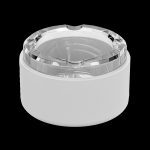 Clear cannabis container with a white base.