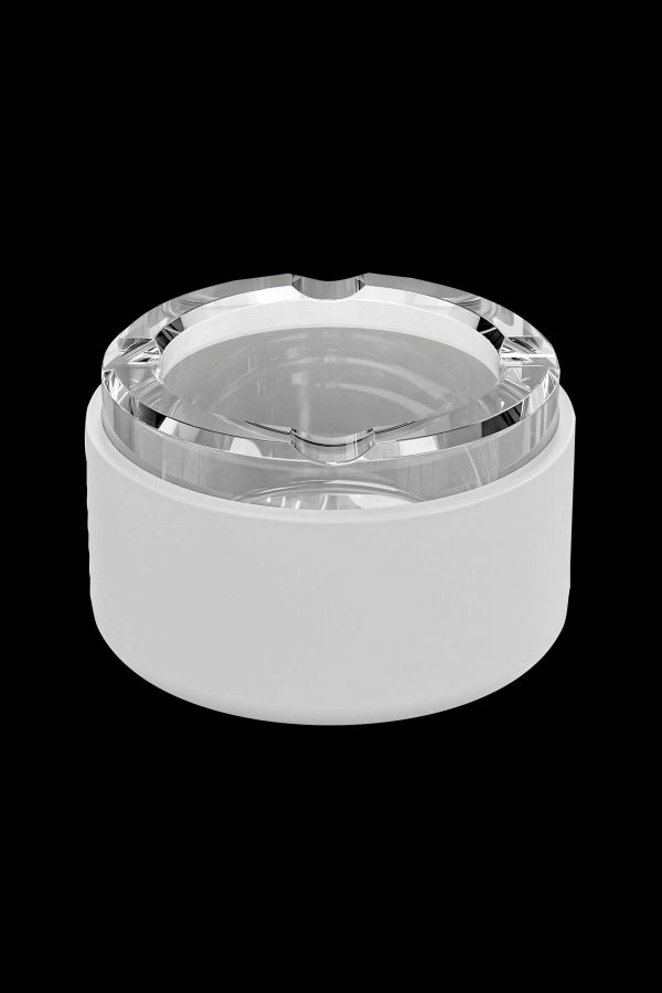 Clear cannabis container with a white base.