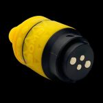 Yellow and black cannabis oil cartridge with a ceramic tip.