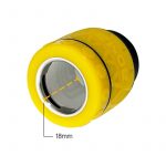 Yellow glass screen for a cannabis pipe or bong, with dimensions labeled.